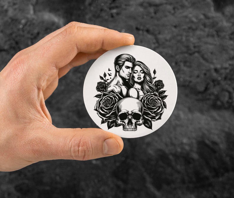 Gothic Couple Skull SVG File – Dark Love Tattoo Style Clipart With ...