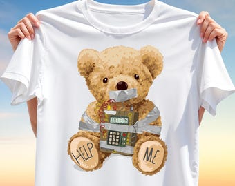 Help Me Teddy Bear PNG – Dark Humor Plushie Clipart, Edgy Sublimation Design for T-Shirts, Funny Digital Art Download
