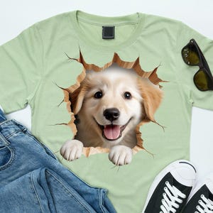 3D Puppy T-Shirt Design PNG – Cute Dog Breaking Wall Art, Smiling Cartoon Pet Sublimation for Tees & Sweatshirts, Instant Digital Download