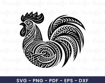 Tribal Rooster SVG – Farm Animal Clipart for Sublimation, Henhouse PNG, Folk Art Tattoo Style Design