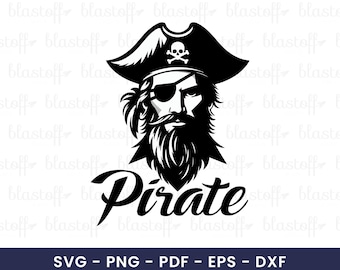 Pirate SVG Design – Skull Hat Beard Clipart for Cricut, PNG Sublimation Pirate Logo for T-Shirt and Decals, Tattoo Design