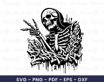 Hooded Skeleton Graffiti SVG – Urban Skull PNG Clipart for Halloween Sublimation & Streetwear Design, Skull Tattoo Design