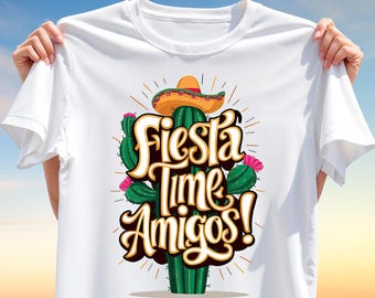 Fiesta Time Amigos T-Shirt Design PNG – Sombrero Cactus Clipart with Mexican Party Vibes for Cinco de Mayo, Latin Celebration Sublimation