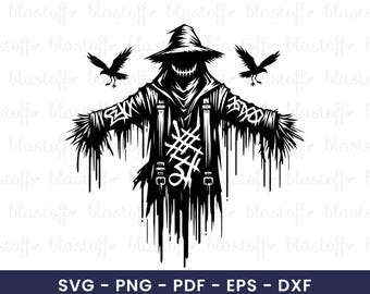 Creepy Scarecrow SVG – Horror Halloween Sublimation PNG, Gothic Farm Clipart, Spooky Shirt Design, Tattoo Art Design