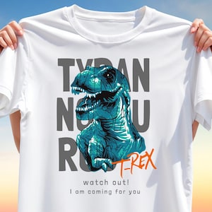 &quot;T-Rex Dinosaurier PNG - Blauer Tyrannosaurus Clipart mit &quot;&quot;Watch Out&quot;&quot; Zitat, Kinder & Erwachsene Sublimationsdesign für T-Shirts, digitaler Download.&quot;
