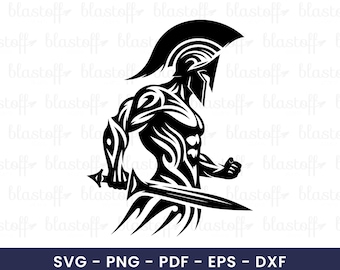 Spartan Warrior SVG – Gladiator PNG Clipart for T-Shirt Design, Tattoo Style Sublimation & Digital Art, Spartan Tattoo Design, Warrior SVG