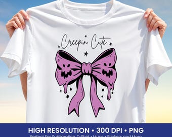 Creepin Cute Png, Halloween Bow Png, Spooky Cute Png, Pink Halloween Png, Cute Horror Png, Bow Graphic Png, T Shirt Design, Sublimation, DTF