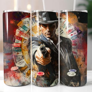 Casino & Action Design with Money 20 oz Tumbler Wrap Design - Poker Chips, Dice - Instant Digital Download Sublimation for Tumblers, PNG
