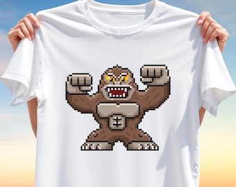 Pixel Gorilla T-Shirt Design PNG – Retro 8-Bit Monster T-Shirt Design for Sublimation, Funny Arcade Clipart for Gamer, Geek & Nerdy Apparel