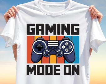 Gaming Mode On T-Shirt Design PNG – Retro Game Controller Sublimation Graphic – Funny Gamer Print for Sublimation & Craft Projects