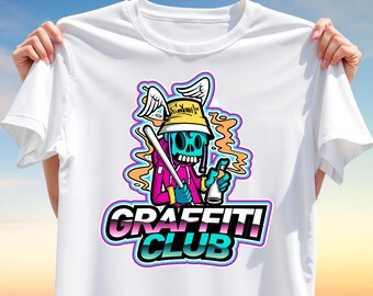 Graffiti Club T-Shirt Design – Street Art Skeleton Character PNG, Spray Can Sublimation Clipart, Urban Hip Hop Style