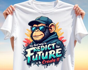 Predict the Future T-Shirt Design PNG – Cool Monkey with Sunglasses & Quote Clipart for Streetwear, Motivational Sublimation Apparel