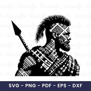 Stammes-Krieger SVG - Modern Spartan PNG, Tattoo-Stil Clipart für Sublimation, Maskulines Kampfdesign, Ragnar Wikinger Krieger SVG