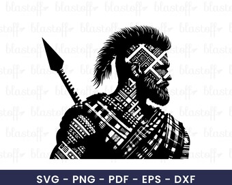 Tribal Warrior SVG – Modern Spartan PNG, Tattoo Style Clipart for Sublimation, Masculine Battle Design, Ragnar Viking Warrior SVG