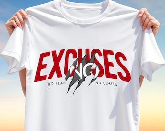 No Excuses PNG – Motivational Typography with Claw Rips, Gym Fitness Sublimation Design for T-Shirts, Bold Digital Download Artwork