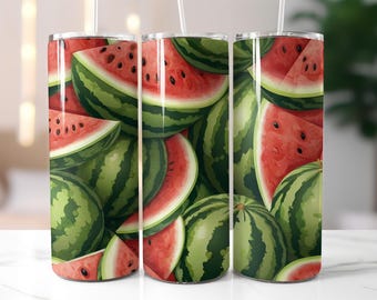 Watermelon Tumbler Wrap PNG, Summer Fruit 20 oz Skinny Tumbler Sublimation Design, Fresh Watermelon Cup Wrap