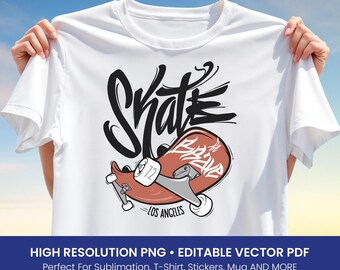 Skate Be Brave T-Shirt Design PNG | Los Angeles Urban Skateboarding Graphic | Sublimation Streetwear Clipart