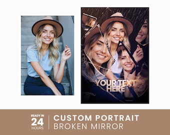 Custom Portrait With Cinematic Movie Poster | Unique Digital Photo Art | Personalized Wall Art Gift | Portrait With Broken Mirror Effect