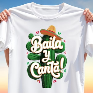 Baila y Canta T-Shirt Design PNG – Cute Sombrero Cactus Clipart for Cinco de Mayo, Fiesta Party Shirt, Mexican Dance Sublimation Art