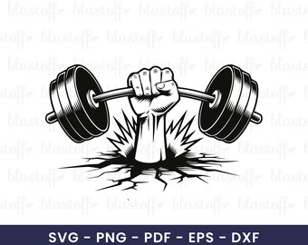 Gym Barbell Fist SVG File – Powerful Weightlifting Clipart for Fitness T-Shirt Design, Workout Cricut Projects, Bodybuilder Sublimation Art