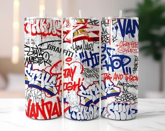 Graffiti Hip Hop Tumbler Wrap PNG | Old School Street Art Design | 20oz Skinny Cup Sublimation Tumbler Wrap Digital Download