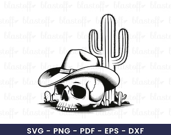 Cowboy Skull SVG with Cactus – Western Skull Clipart for Cricut, Sublimation, T-Shirt Printing, Vinyl Decals, Mug Design