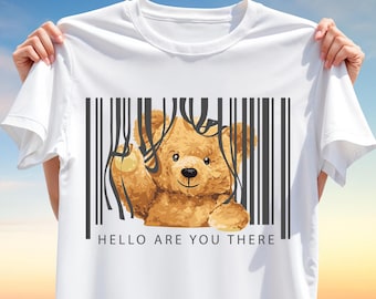 Hello Are You There Bear PNG – Cute Barcode Teddy Clipart for T-Shirts, Sublimation Design with Hidden Message, Instant Digital Download