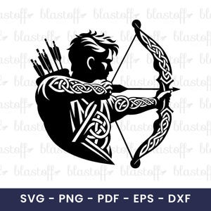 Celtic Archer SVG – Male Bow and Arrow Silhouette Clipart with Knotwork Design for Cricut, T-Shirts, Stickers and Sublimation