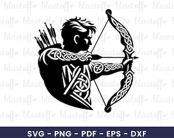 Celtic Archer SVG – Male Bow and Arrow Silhouette Clipart with Knotwork Design for Cricut, T-Shirts, Stickers and Sublimation