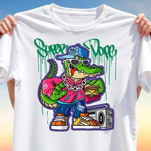 Design per maglietta con coccodrillo hip hop - PNG streetwear super cool per sublimazione, clipart di coccodrillo cartoon, arte in stile urbano