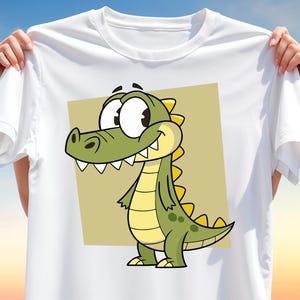 Schattige cartoon dinosaurus T-shirt ontwerp png – grappige dino-clipart voor kindershirts – sublimatie afdrukbaar voor DTG en warmteoverdracht