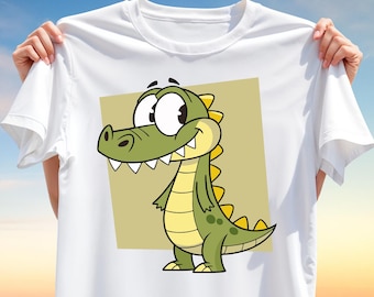 Cute Cartoon Dinosaur T-Shirt Design PNG – Funny Dino Clipart for Kids Shirts – Sublimation Printable for DTG & Heat Transfer