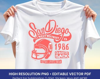 San Diego Football T-Shirt Design – 1986 Helmet Clipart for Sublimation PNG & Vector PDF, Retro Sports Graphic for Shirt and More