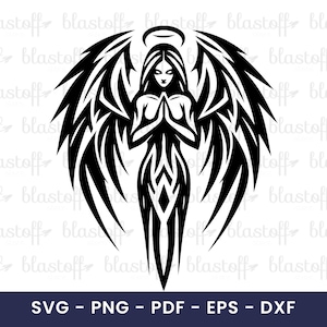 Ángel tribal SVG: silueta de ángel rezando para tatuajes, camisetas, pegatinas, Cricut y diseño de sublimación