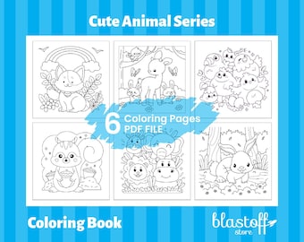 Cute Animal Coloring Pages PDF – 6 Printable Animal Sheets for Kids | Digital Coloring Book | Bunny, Fox, Squirrel | Instant Download