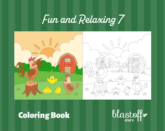 Farm, Forest & Space Coloring Pages – 6 Fun Sheets for Kids | PDF Digital Download with Animals, Submarine, Spaceship, Treehouse and More