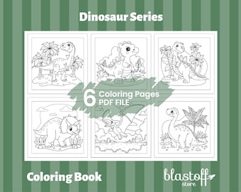 Dinosaur Coloring Pages PDF – 6 Printable Dino Sheets for Kids | Cute T-Rex, Triceratops, Pterodactyl Art | Coloring Book | Instant Download