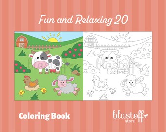 Farm & Animal Coloring Pages for Kids – 6 Cute Printable Sheets | PDF Digital Coloring Book | Instant Download