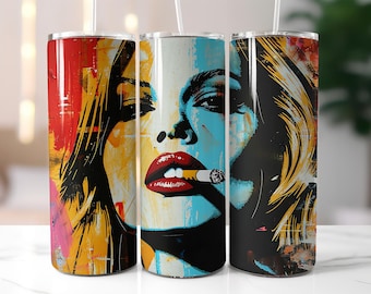 Urban Graffiti Woman Tumbler Wrap PNG – 20oz Skinny Tumbler Sublimation Design with Bold Pop Art, Smoke Abstract Face, Street Style Attitude