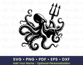 Kraken Octopus SVG: Nautical Tattoo Art | Name Option | Sea Creature Design for Shirts, Stickers, and Crafts
