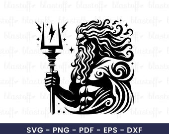 Poseidon SVG Design – Greek God with Trident for Sublimation, T-Shirt Printing & Cricut Projects, Poseidon Tattoo Design