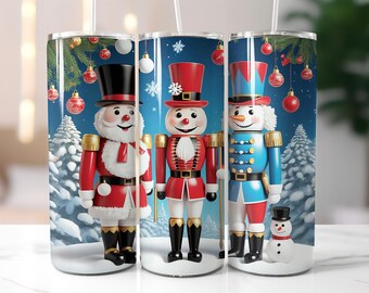 Nutcracker Christmas Tumbler Wrap PNG, Holiday Soldier 20 oz Skinny Tumbler Sublimation, Festive Winter Cup Design