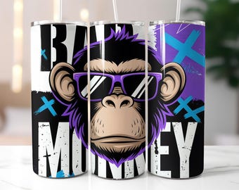 Bad Monkey Tumbler Wrap PNG, 20oz Skinny Sublimation Design, Cool Sunglasses Ape Graffiti Streetwear Art, Digital Download