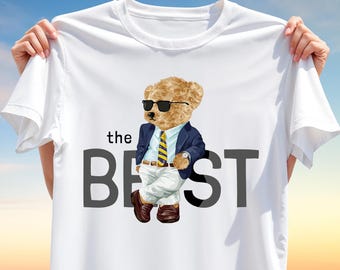 The Best Bear PNG – Cool Business Bear T-Shirt Design, Suit & Sunglasses Teddy Clipart, Boss Style Sublimation Digital Download