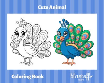 Cute Animal Coloring Pages PDF – 6 Printable Sheets for Kids | Cartoon Peacock, Owl, Penguin, Fish, Chicken & Insects | Fun Coloring Book