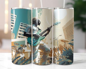Guitarist Tumbler Wrap PNG – 20oz Skinny Sublimation Design with Musician Playing Electric Guitar in Concert Scene