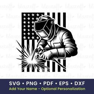 American Welder SVG: USA Flag Welding Art | Name Option | Patriotic Design for Shirts, Stickers, and Crafts
