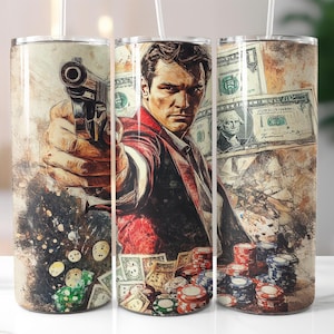 Casino & Action Design with Money 20 oz Tumbler Wrap Design - Poker Chips, Dice - Instant Digital Download Sublimation for Tumblers, PNG