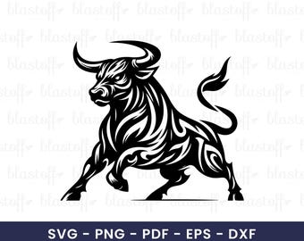 Tribal Bull SVG – Powerful Charging Bull Silhouette Clipart for Cricut, Tattoos, T-Shirts, Stickers & Sublimation Design