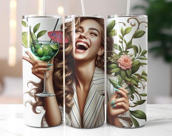 Floral Girl Tumbler Wrap, 20 oz Skinny Sublimation Tumbler Design, Flower Sublimation Design, Tattoo Woman Tumbler Png Wrap Downloads